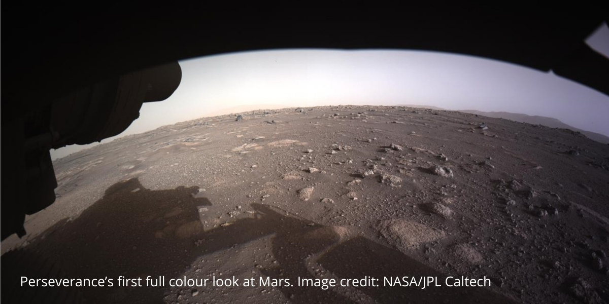 Perseverance’s first full colour look at Mars. Image credit: NASA/JPL Caltech